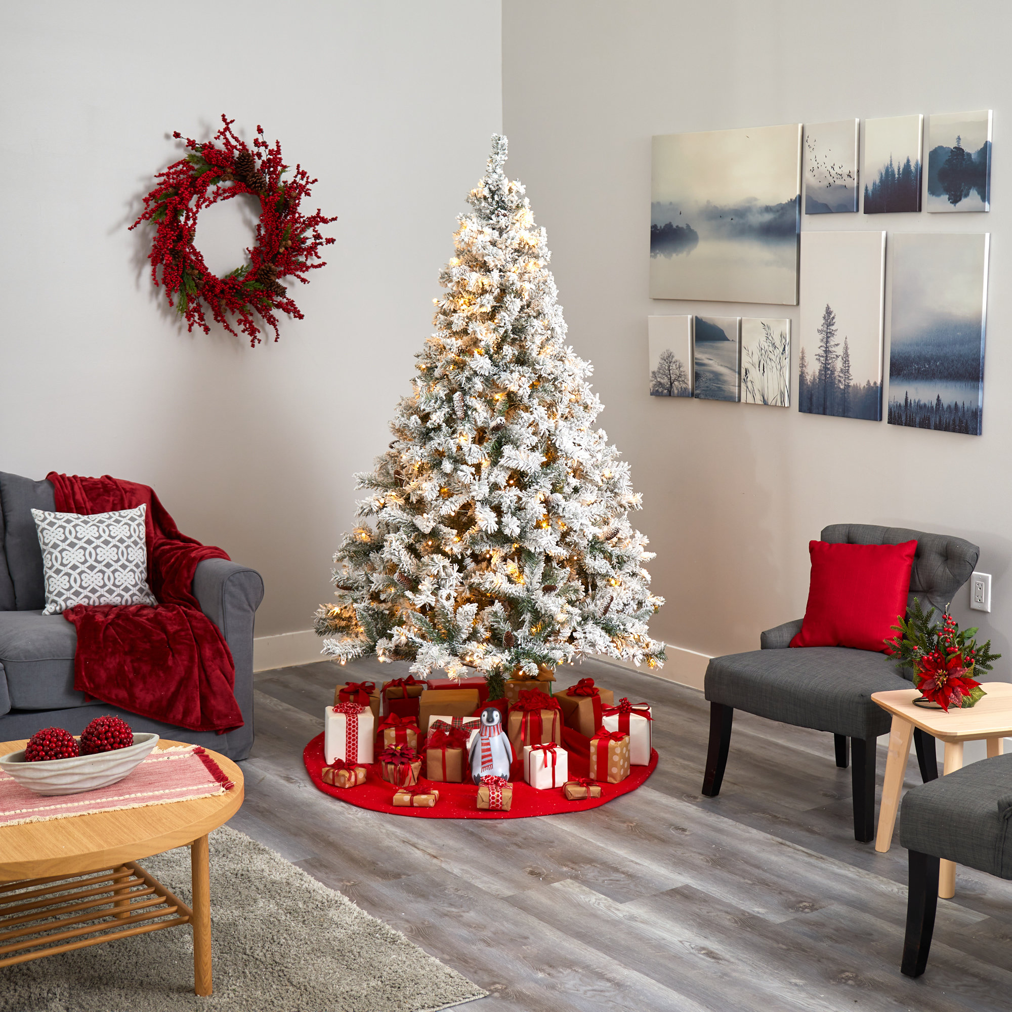 Lighted Artificial Pine Christmas Tree, 7' H