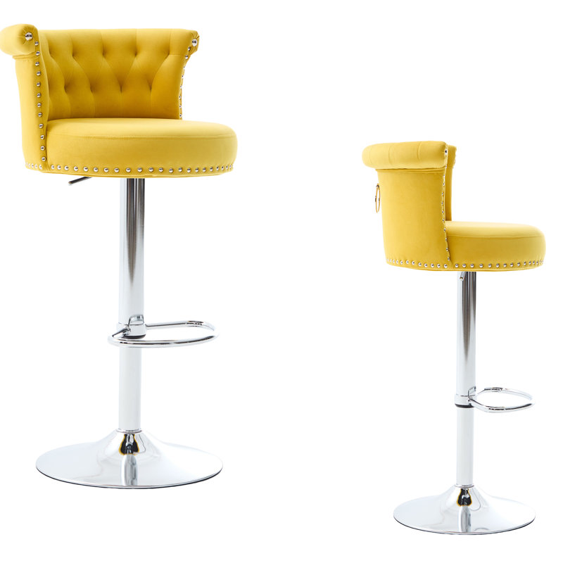 Ensemble de 2 tabourets de bar en velours, Beige