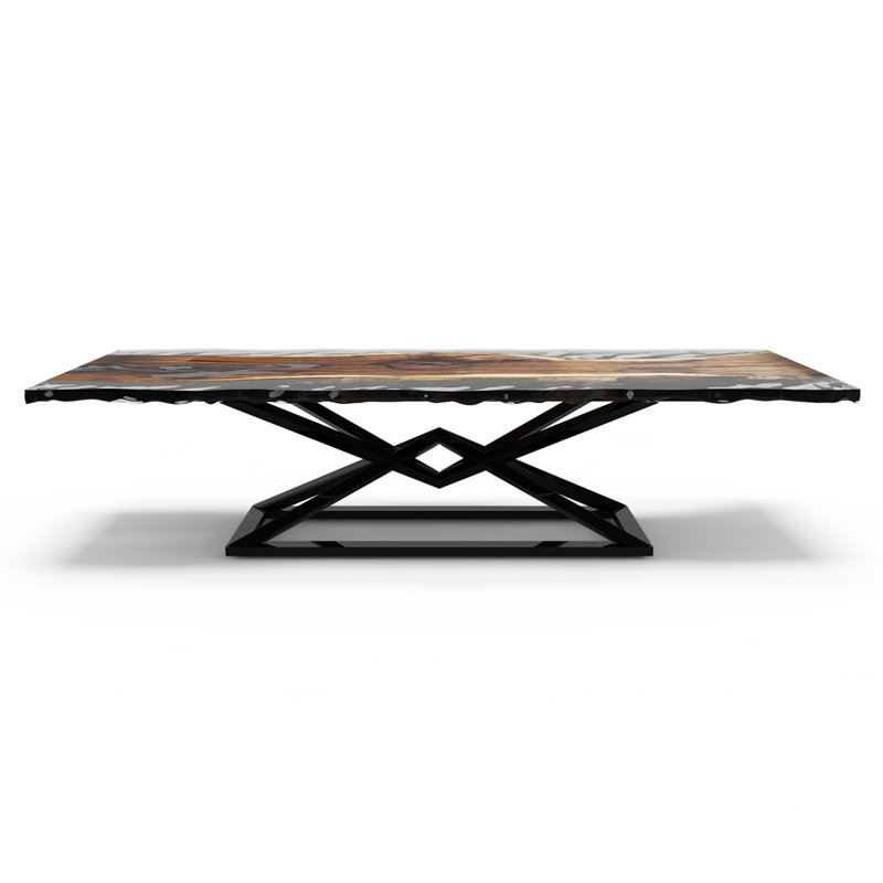 Walnut Metal Base Dining Table, Aerospace Orange, H75 x L275 x W122cm