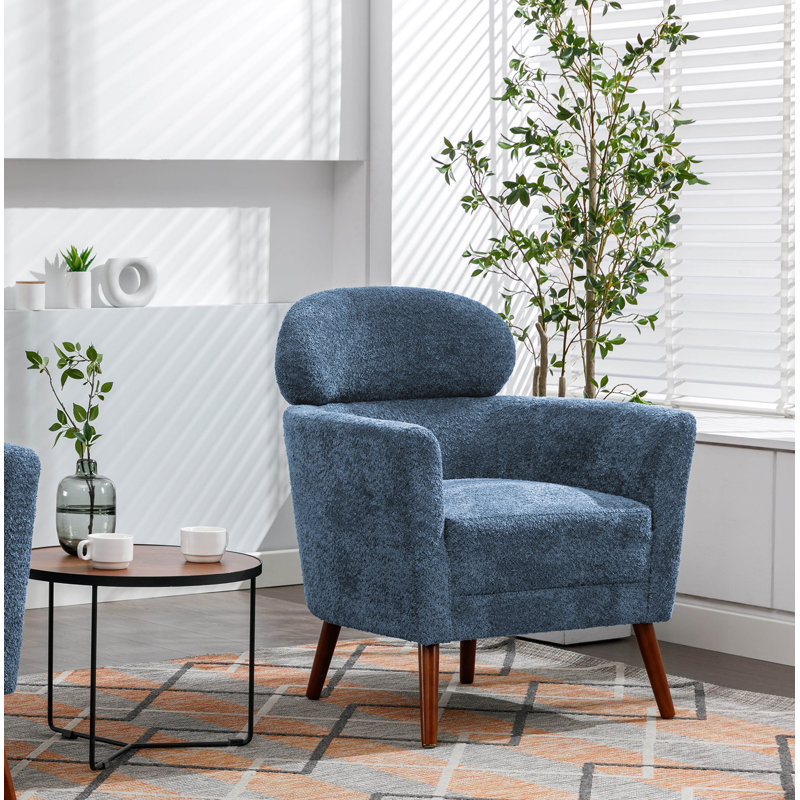 Arunjit Sherpa Fabric Accent Chair with Rubberwood Legs, Blue Sherpa