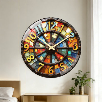 Stained Glass Wall Clock Vintage Decorative Home Art Art - 24‘’ Modern Glass Wall Clock