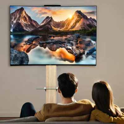 Chariot mobile pour téléviseur de 32 à 75 pouces, support en bois et verre à hauteur réglable avec tiroir, salon, chambre à coucher, bureaux, apparence moderne et élégante, hauteur en pouces, roues idéales