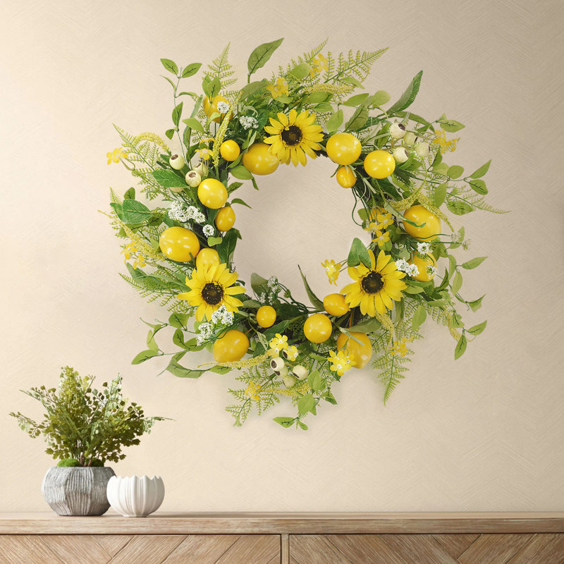 22"Yellow Sunflower And Lemon Spring Wreath