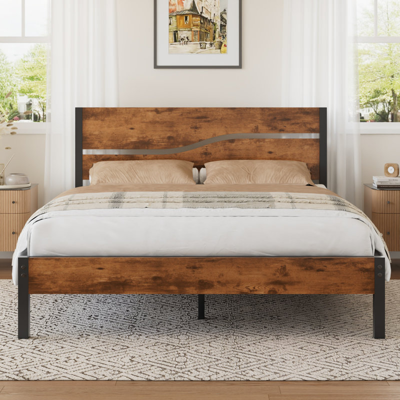 Twin Bed Frame, Double (4'6), Retro Brown