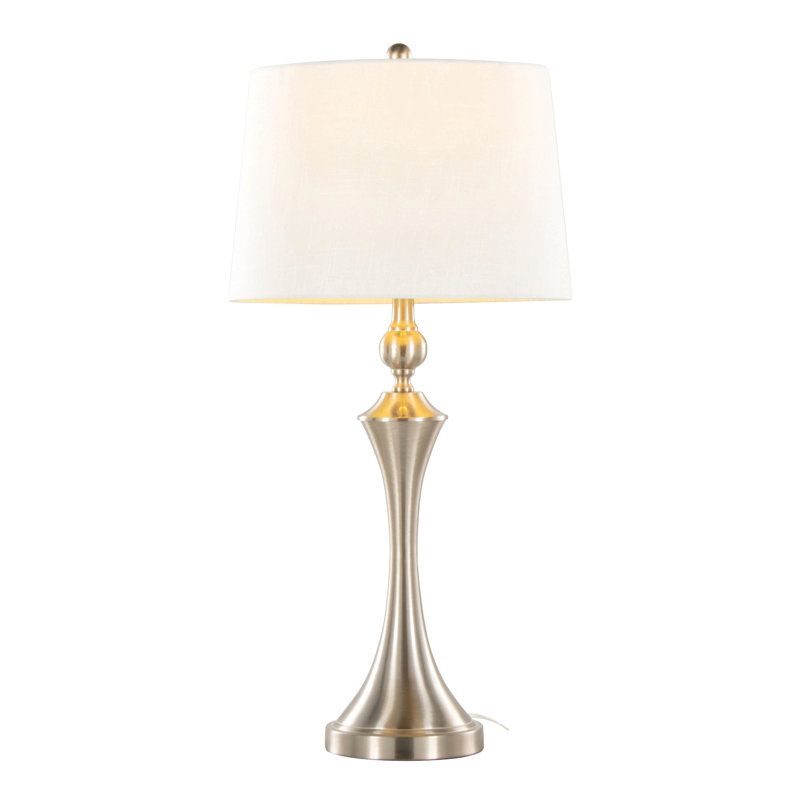 Flint 30" Contemporary Metal Table Lamp With Textured Slub Linen Shade And Built-In Usb Port From Grandview Gallery - Set Of 2
