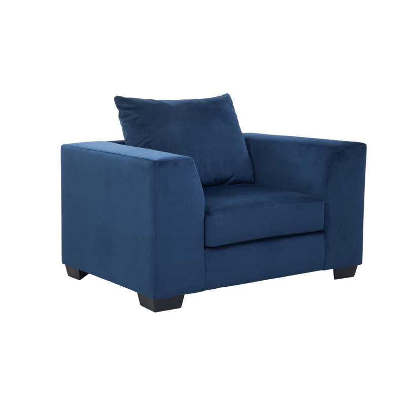 Blue Microfiber Oversized Accent Chair with Wood Legs