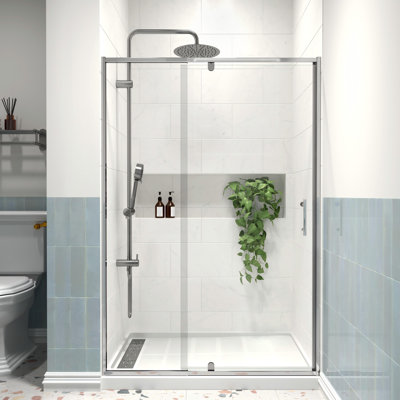 Porte de douche à cadre pivotant avec verre trempé transparent de 1/4 po (6 mm) de l 44 à 48 po x H 71 po