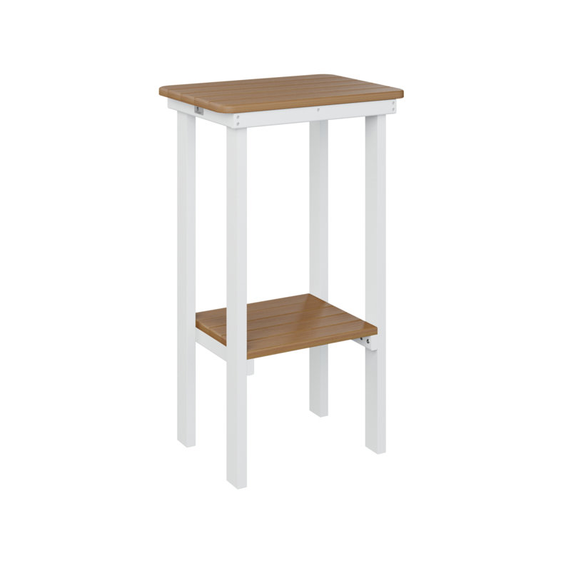  Table de bout rectangulaire régulière en teck naturel avec base blanche, H 32,5 po x l 20,5 po x P 15 po, Teck naturel