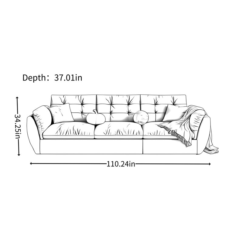 Canapé de salon haut de gamme aux lignes droites, H 34,25 po x l 110,24 po x P 37,01 po, 3