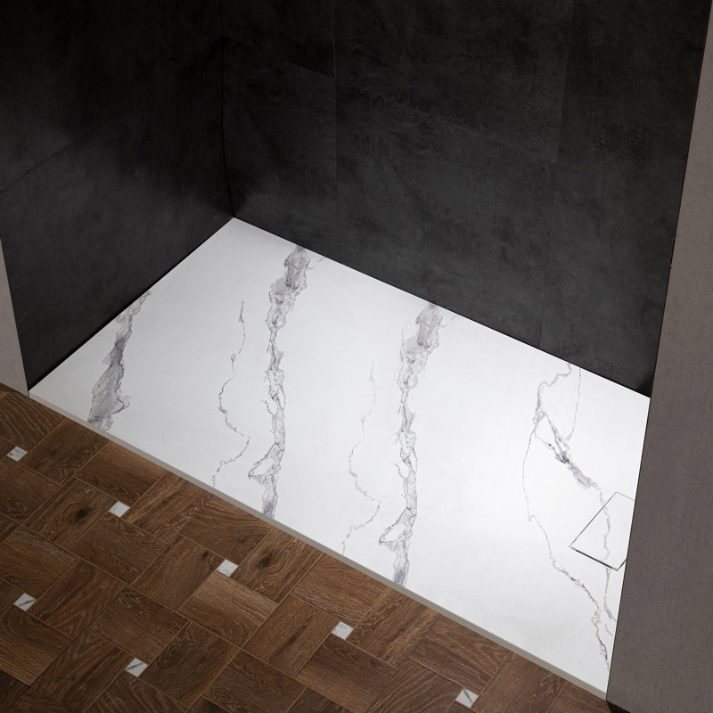 47.25" L X 31.5" W Solid Surface Low-Profile Shower Base: Non-Slip, Reversible Drain, Wheelchair-Friendly, Available in 4 Colors