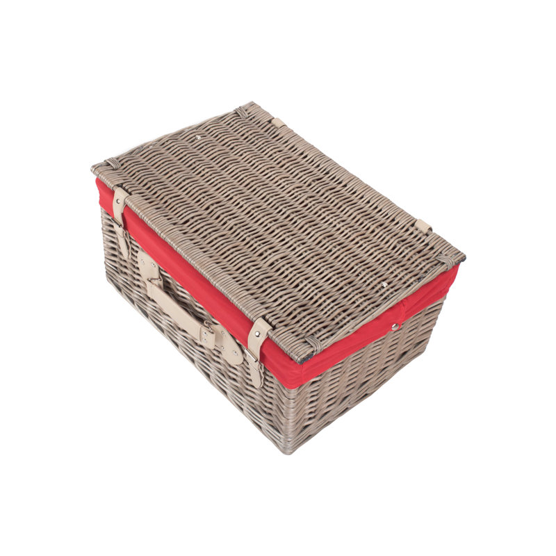 Wicker Basket with Lining, Antique Wash Hamper/Red Lining