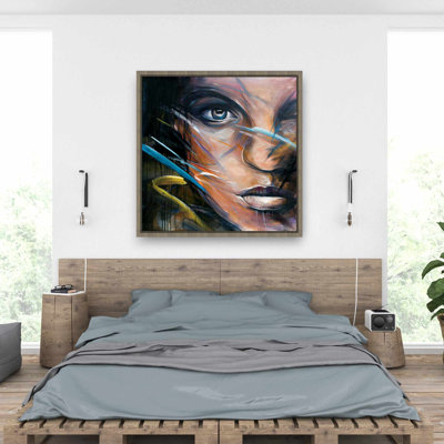 Colorful Woman Face - Bohemian Brown Framed Canvas Decor