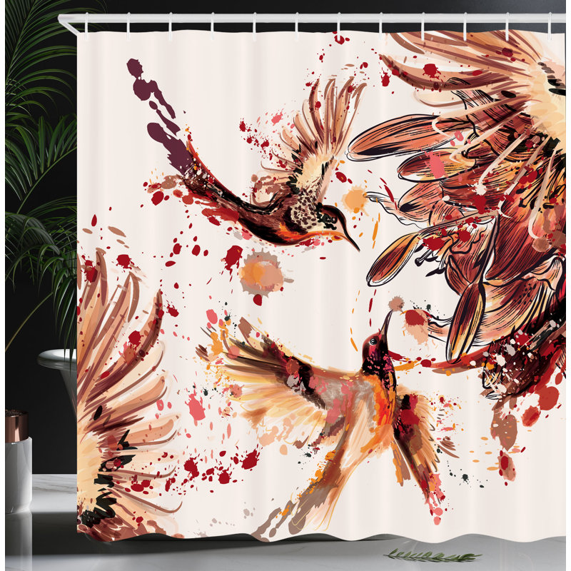 Hummingbird Shower Curtain Set + Hooks, 75"H x 69"W, Dark Peach
