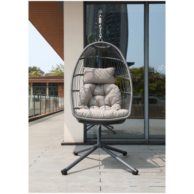 Fauteuil à œufs avec support pour terrasse pliable en osier et balançoire suspendue pour balcon de chambre avec coussins 350Lbs