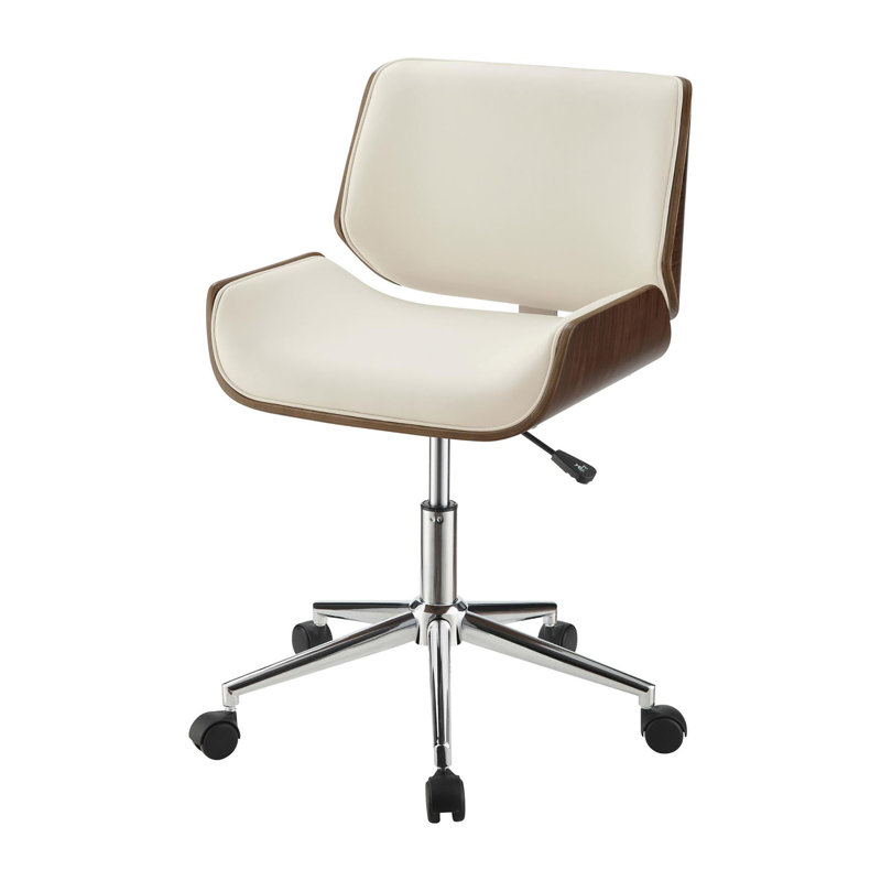 Chaise de bureau pivotante écru et noyer, Beige