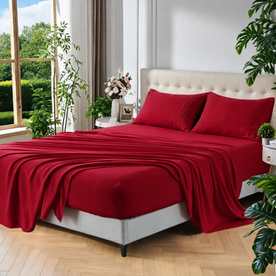 Twin Sheet Set - 4-Piece Ultra-Soft Bedding, Comfy Breathable & Cooling Sheets, 16-Inch Deep Pocket, Brushed Microfiber, Burgundy