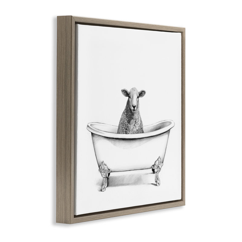 "Sheep in Bathaign S Croquis", art mural encadré par Victoria Borges, H 25 po x l 25 po, Cadre flottant orme Montalcino