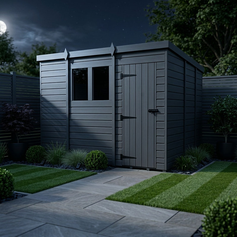 Total Sheds 11ft x 9ft Composite Pent Garden Shed - Single Door - With Windows - EPDM Rubber Roof - UK Manufactured