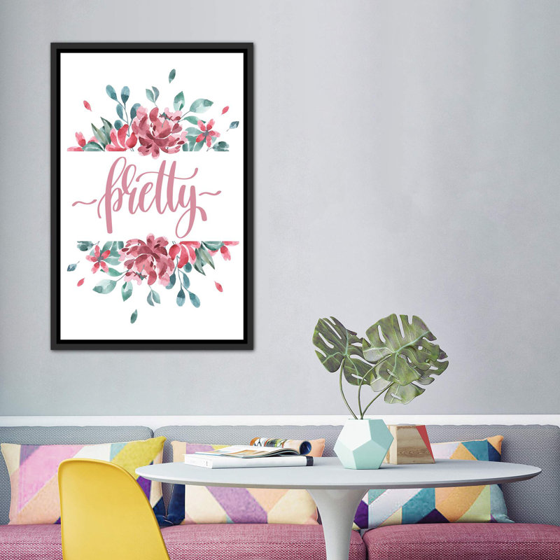 Jolie fleur - impression d'art graphique, Pas de tapis, H 60 po x l 40po x P 1,5 po, Toile avec cadre noir patiné