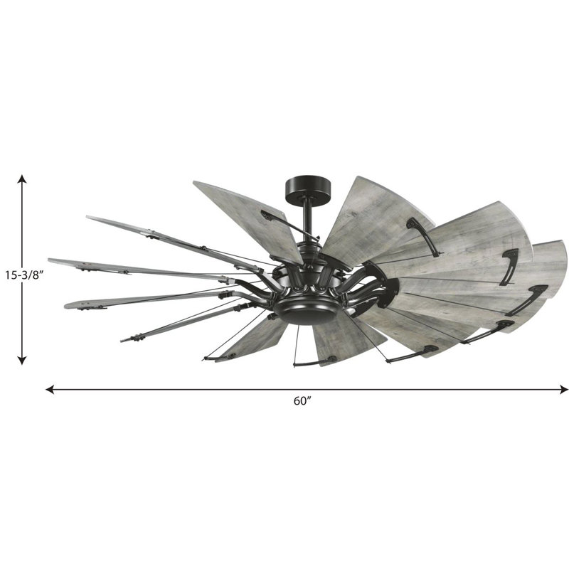 60-Inch Matte Black Windmill Ceiling Fan with Remote