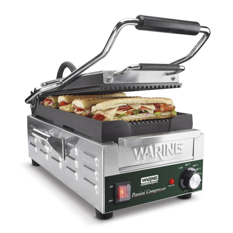 Waring 7.75'' Electric Grill Sandwich Maker & Panini Press with Lid