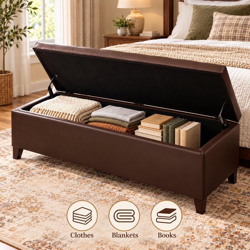 Banc de rangement en simili cuir Loggins, Brun