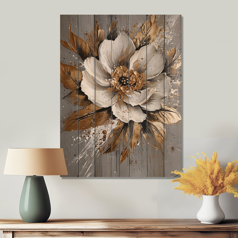 Délicats souci doré charme I - Art mural en bois de souci sur bois de pin naturel, H 44 po x l 34 po