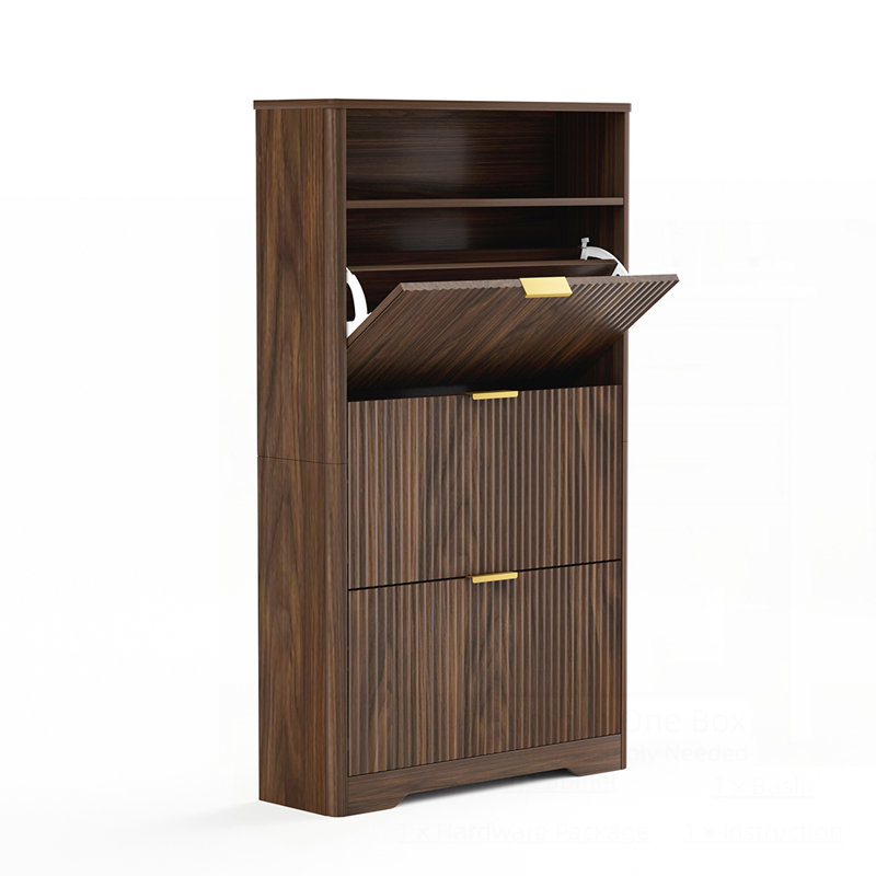 20 Pair Shoe Storage Cabinet With 2 Flip Drawers, 40" H x 31.6" W x 9.6" D, Natural