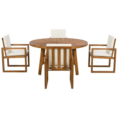 Ensemble de salle à manger d'extérieur 5 pièces en bois d'acacia avec quatre fauteuils et une table, parfait pour le jardin, le balcon et la cour