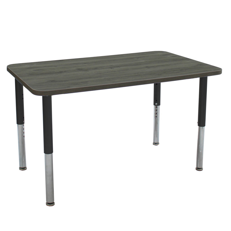 Table d'activité rectangulaire 30 po x 48 po à grain de bois thermofusionné avec pieds réglables - Bois gris / noir, Noir