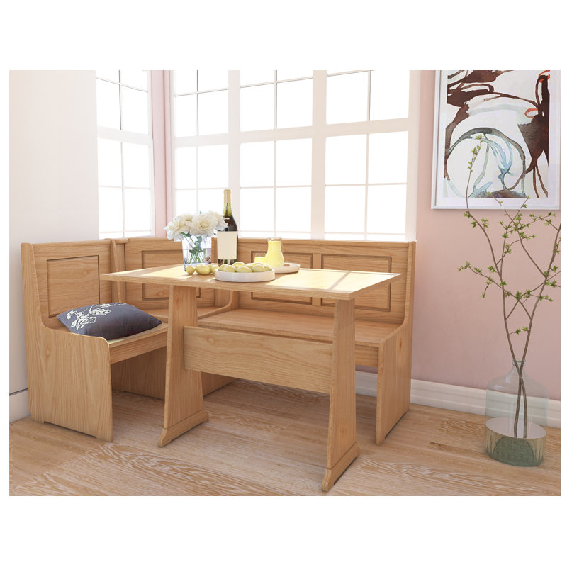 Vigga Solid Wood Corner Bench and Table Set, Nature