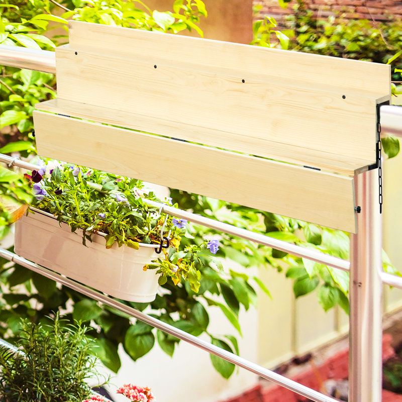 Table de décoration de balcon en bois d'épinette, bureau de garde-corps pliable, extérieur style A, P 20 po x H 12,5 po, capacité de 66 lb, espace extérieur fonctionnel naturel, naturel, l 59 po