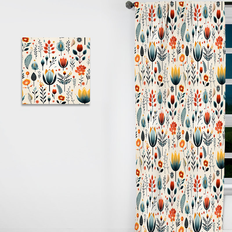 Rideau occultant scandinave jaune et blanc Collage II - motif floral - 1 panneau, L 52 po x L 84 po