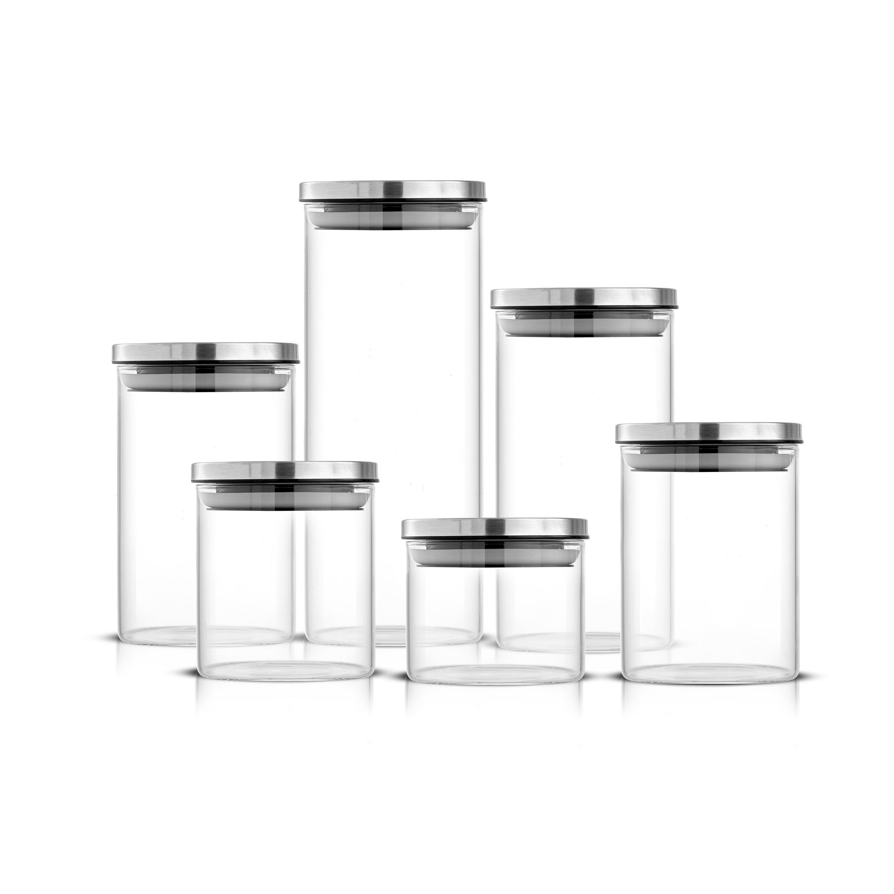 Borosilicate Glass Jars with Bamboo Lids. 6 Pc Set of Air Tight Sealable  Cont