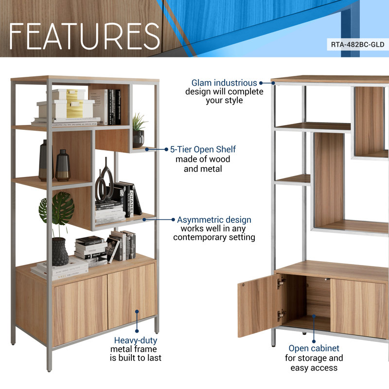 Geometric Storage Bookcase, Oak/White