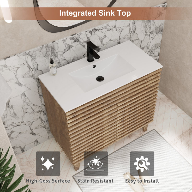 Ensemble de meuble-lavabo simple 36 po avec lavabo, robinet et drain Jadaya Sharee, certifié EPA, Brun