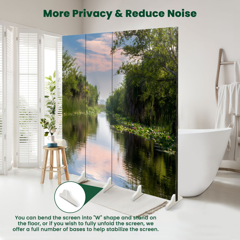 4 panneaux paravents pliables Royal Florida Everglades Sunset Wetland Water Canal Toile séparateur de pièce Paravent de protection autoportant Cloison d'intimité