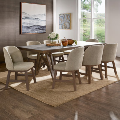 Cipolla 72"-90" Wood Finish Extendable Dining Set - Dining Table With Leaf And Taupe Fabric Curved Back Chairs