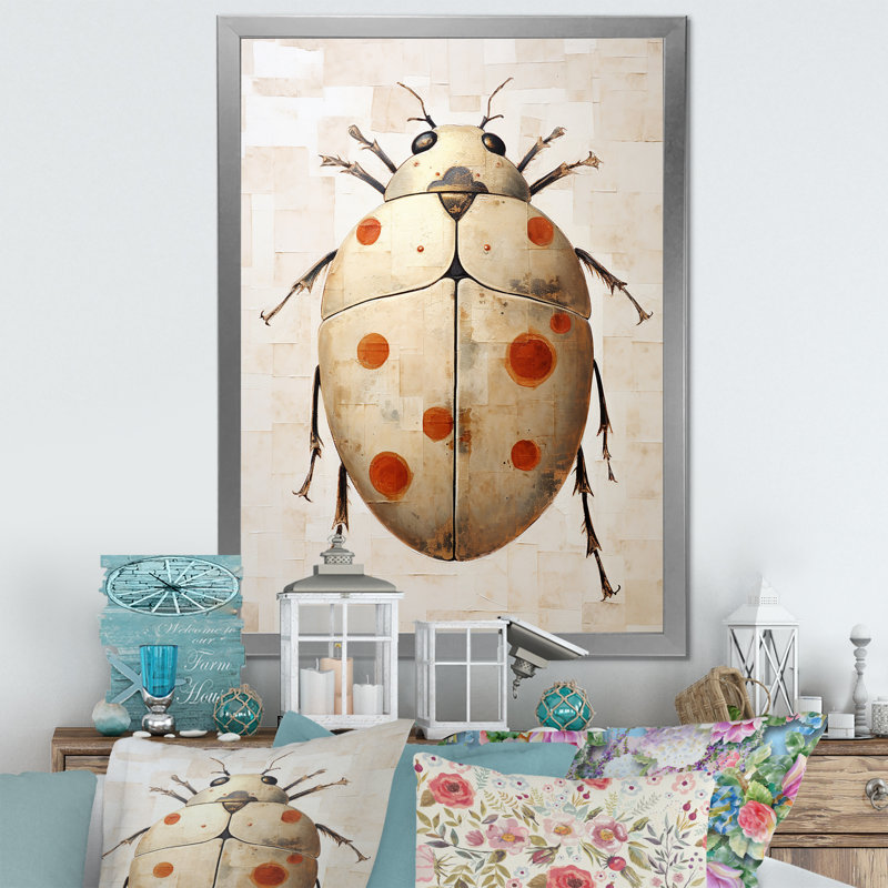 «Gold Vintage Minimalisme Beetle IV» sur toile, H 40 po x l 30 po x P 1,5 po, Cadre simple argenté
