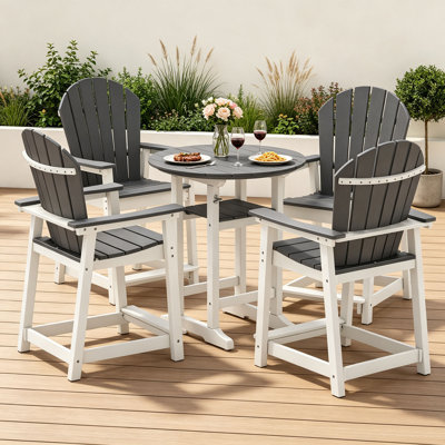 5-Piece Outdoor HDPE Bar Set, Patio Adirondack Chairs With 35" Round Table