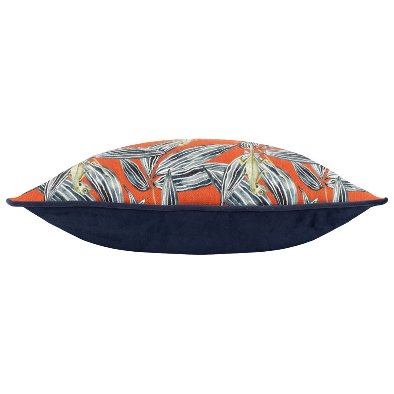Floral Rectangular Lumbar Cushion, Orange, Polyester