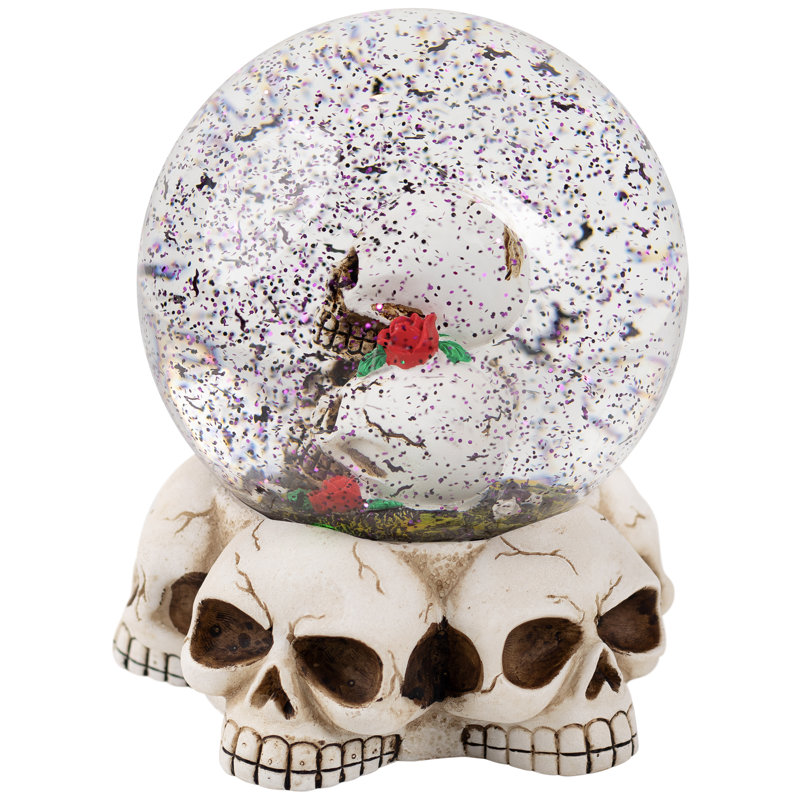 LED Lighted Skulls And Roses Halloween Snow Globe With Sound - 6"