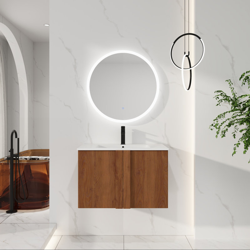  Meuble-lavabo flottant 30 po avec lavabo intégré, ébène brun, portes doubles, L 30 po