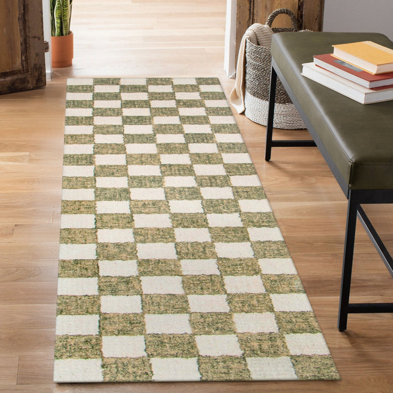 Grega Hand Tufted Wool Checkered Indoor Rug, Runner 2' x 7'6"