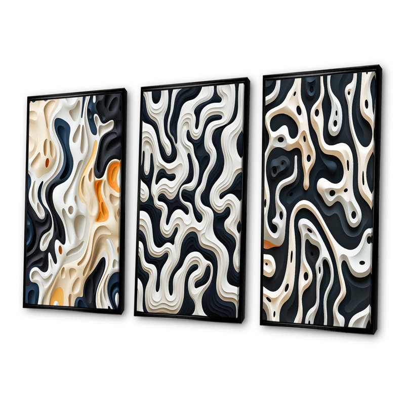 Black White Labyrinth Pattern, Black Floater Framed, 28" H x 36" W