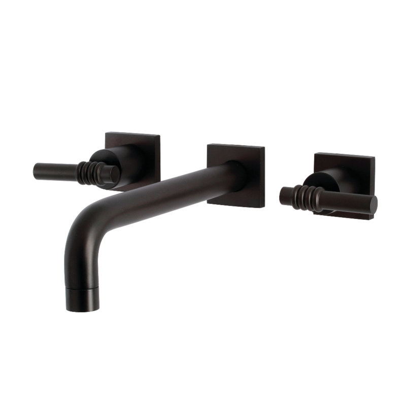 Kingston Brass Manhattan Two-Handle 3-Hole Wall Mount Roman Tub Faucet, Oil Rubbed Bronze, Lever Curly