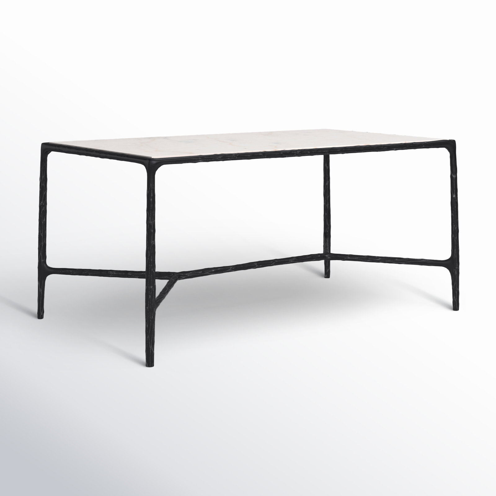 Evelynn 40" Glass Coffee Table, White Marble, Black