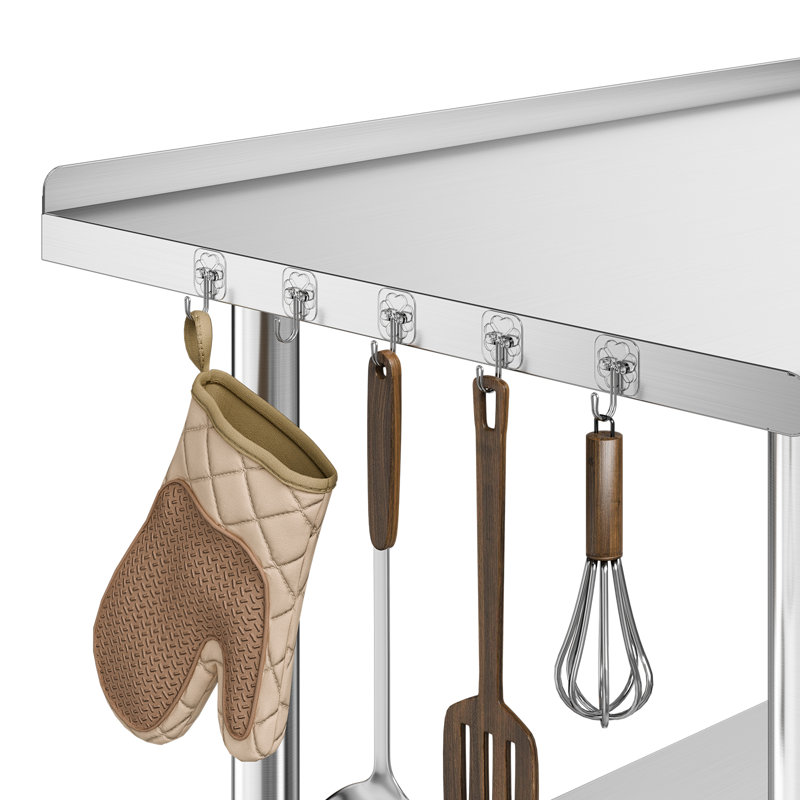 Table de travail en acier inoxydable, table de préparation des aliments de 24 x 30 pouces avec dosseret, poste de travail de cuisine commerciale avec tablette inférieure réglable, table de travail en métal robuste pour l'extérieur de la maison de restaurant