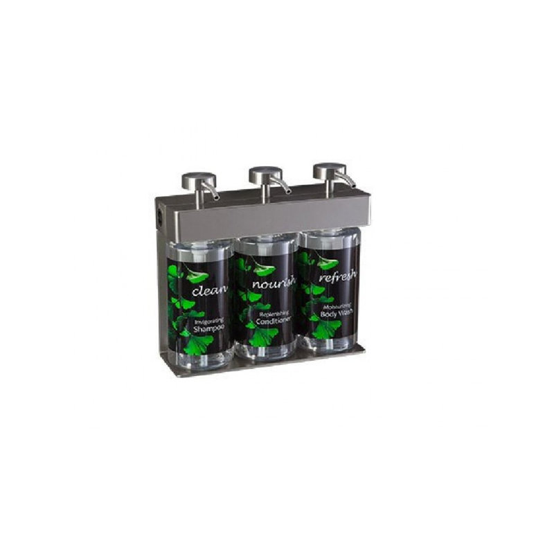 SOLera Liquid Dispenser Bracket with 3-Chambers 360mL Oval Bottle & Pump with Gingko Labels 1/Pack, Black