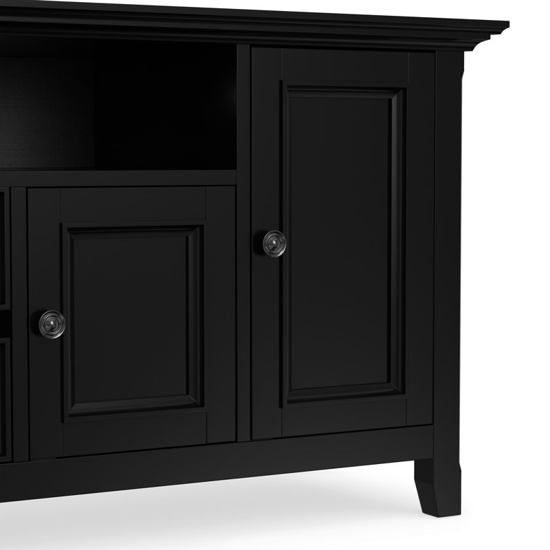 Amherst 72"W Solid Wood Transitional TV Stand for TVs up to 80" with 2 Cabinets, 2 Drawers, and Adjustable Shelves, Black